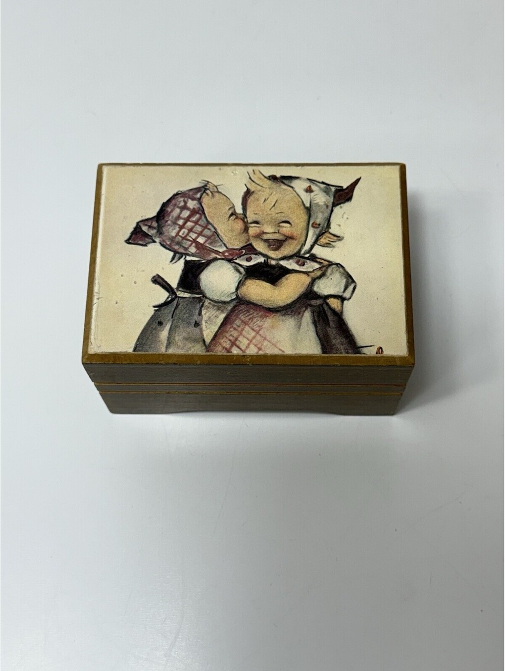 VTG Reuge Hummel Swiss Music Box “Laughing Girls” Plays “Love Story” Wooden EUC